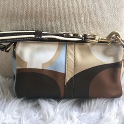 Coach Mini Brown Blue Beige Satin Satchel 