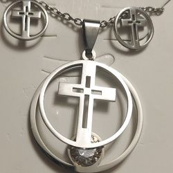 New Stainless Steel 2pc Set 18in Pendant With  Earrings For Pierced Ears Mpu Serious Buyet Cash Only 