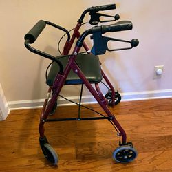 Aluminum Rollator Walker Fold Up and Removable Back Support, Padded Seat, 6" Wheels, Red