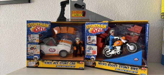 Stuntman Stu motorcycle and toy car sets