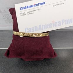 18k Solid Flower Design Bangle  Bracelet 6.2g 