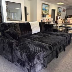 Black & Grey Comfy Luxury Sectional W Storage, Cupholders, USB Ports 