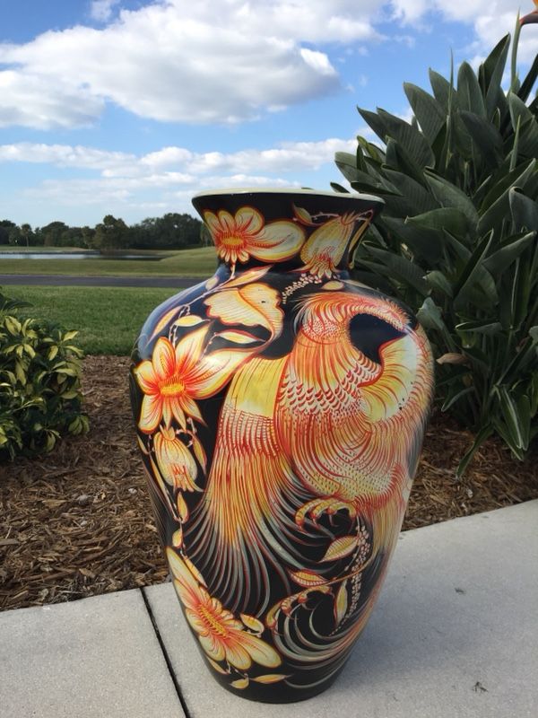 Vintage Floor Vase 1940's Huge Tlaquepaque/Tonala Mexican Pottery Grabber Birds