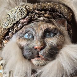 Vintage Figurine Cat Doll In Victorian Hand Designed Outfit. 