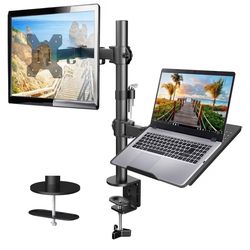 HUANUO Adjustable Monitor Stand, Single Arm Desk Mount for 32 inch Screen and 17 inch Laptop, Heavy Duty Ergonomic Bracket Holds 22lbs