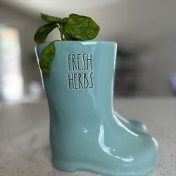 Rae Dunn Pastel Fresh Herbs Boot Planter With BASIL PLANT and Soil INCLUDED