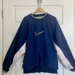 Vintage Nike Center Big Swoosh Windbreaker Pullover Jacket Blue White 