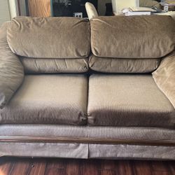 Light Brown Loveseat With Dark Brown Cover 