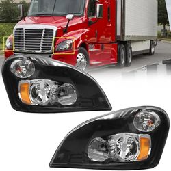 pair Headlight Assembly Compatible with 2008-2017 Freightliner Cascadia, LED Headlamps Assembly Black Interior Clear Lens Left Driver and Right Passen