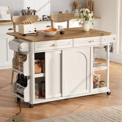 Brand New ✨ Rolling Kitchen Island with Storage & Charging Station