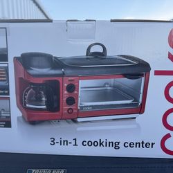 Nostalgia Retro 3-in-1 Breakfast Station with Coffeemaker, Griddle, and Toaster Oven, Retro Red