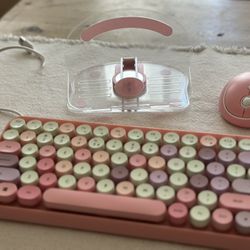 Pink Keyboard With Mouse And Stand
