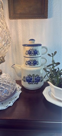 Vintage "Tea for Two" Stackable Teapot & Cup Set