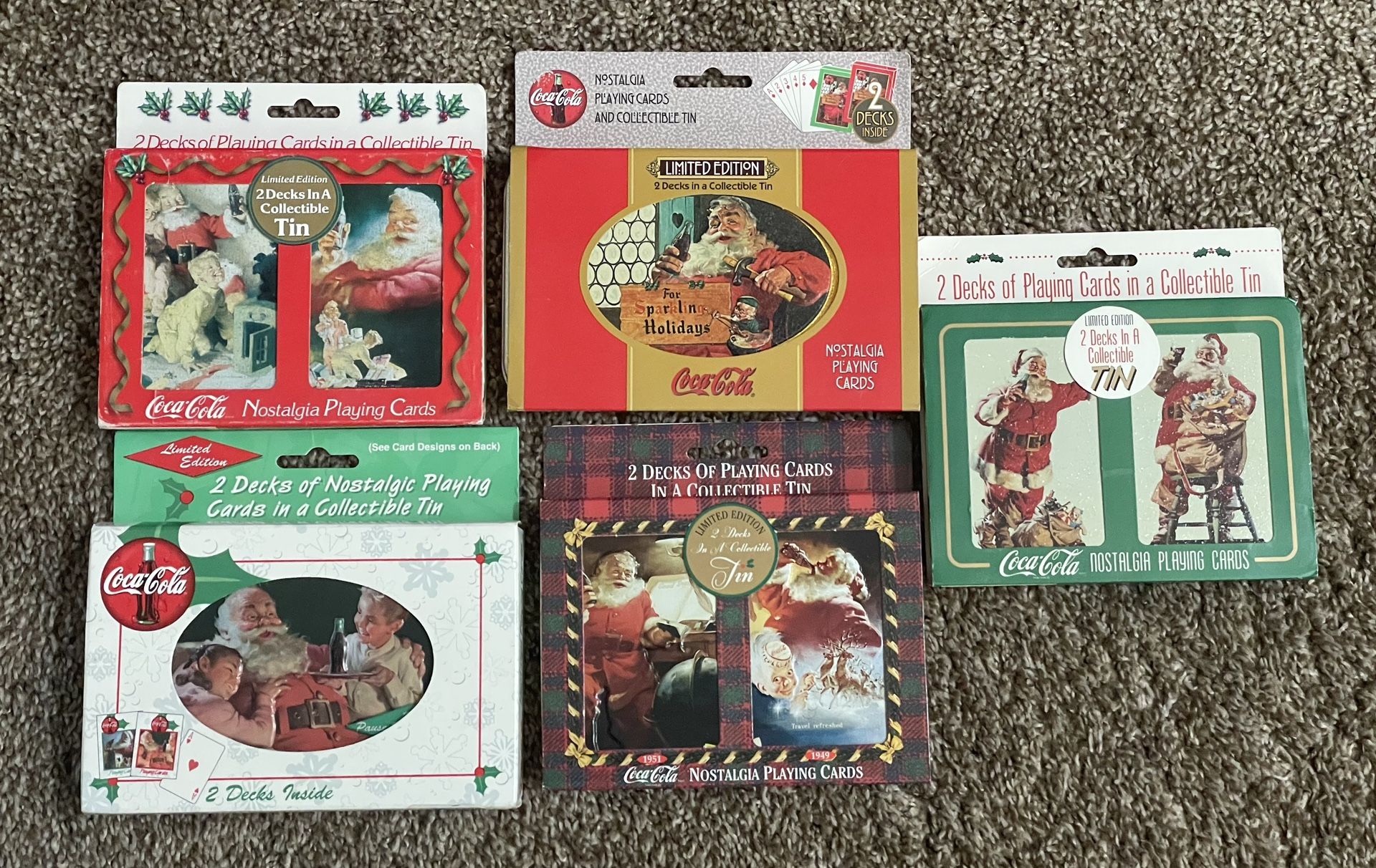 Coca Cola Christmas Themed Playing Cards - 5 Different Years - New