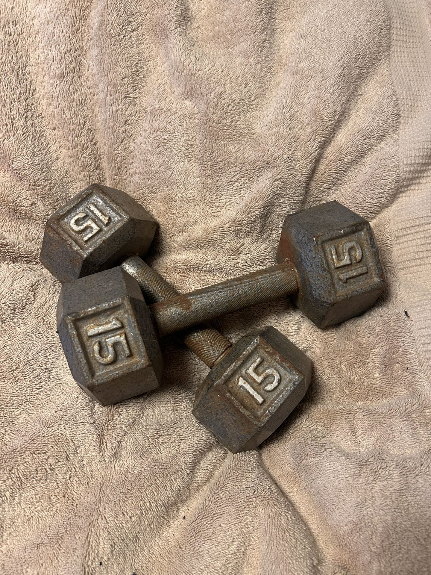 Set of 2- 15 lbs dumbbells