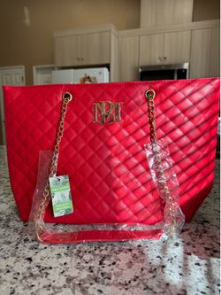 Badgley Mischka Large Quilted Tote Bag- Red
