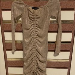 Pretty Little Thing Gold Ruched Dress Size 4 