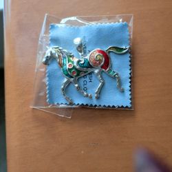 Cloisonne Horse Pendant And Matching Earrings