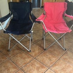 2 - Pack Outdoor Folding Chairs With Cup Holder Pink And Blue Each 9 Dollars 