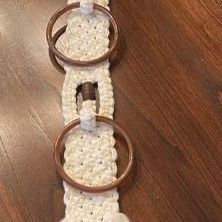 Unique Vintage White And Brown Ringed Macrame Double Towel Holder 