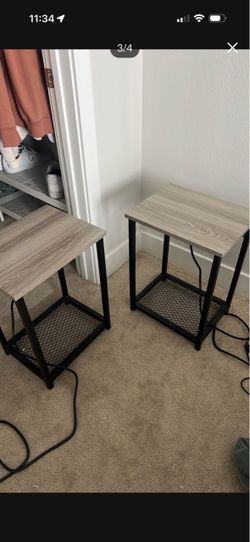 Industrial Side Table with Metal Frame