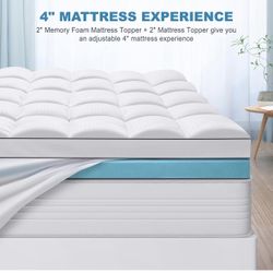 MASVIS Twin Size Dual Layer 4 Inch Memory Foam Mattress Topper, 2 Inch Gel Memory Foam and 2 Inch Cooling Pillow Top Mattress Pad Cover for Back Pain,