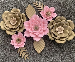 Pink & Gold Paper Flowers Set
