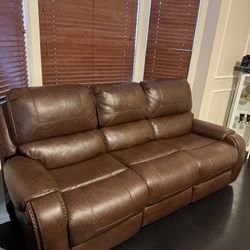 Brown Leather Reclining Sofa 