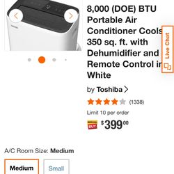 Brand New Toshiba 8,000 BTU/h Smart Portable A/C Unit
