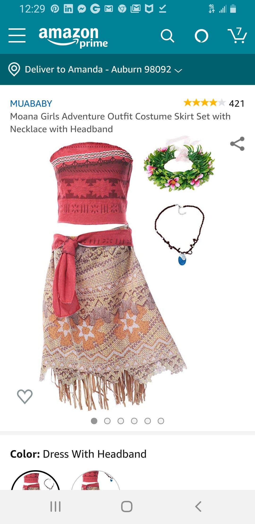 Moana costume for 7 to 10 year old