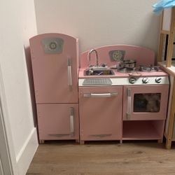 Kids Wooden Kitchen Set With A Fridge 