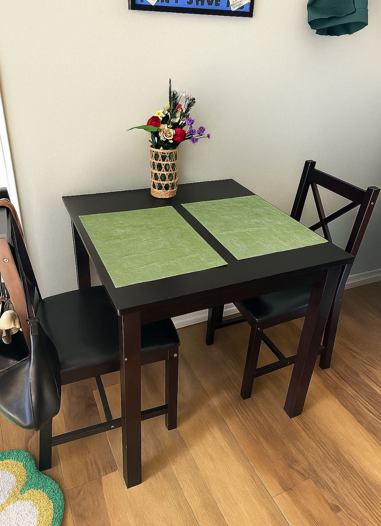 3-Piece Wooden Kitchen Table Set for 2 – Brown