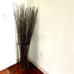 two-piece decorative arrangement: glass cylinder floor vase with branches