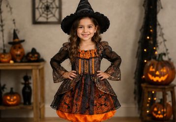 Girls Halloween Witch Costume Size Medium + Witch Hat 🎃