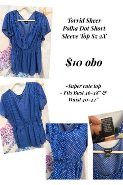 Torrid Sheer Polka Dot Short Sleeve Top Sz 2X