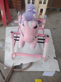 Pink Plush Unicorn Spring Rocking Horse