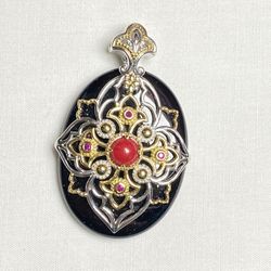 Michael Valitutti Onyx Pendant With Red Jade And Ruby