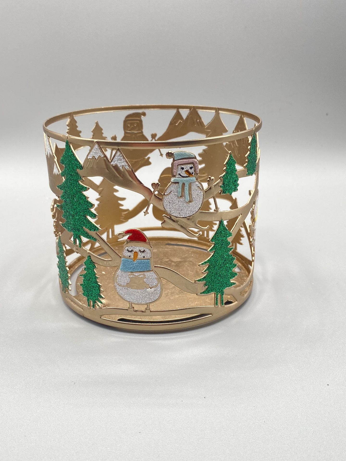 Bath & Body Works Fun And Colorful Frolicking Snowmen THREE WICK CANDLE Holder