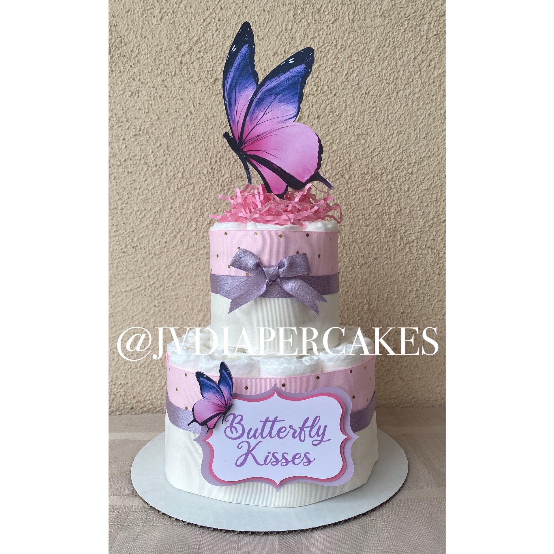 Two tier butterfly diaper cake great for baby showers