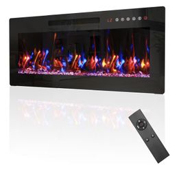 36" Electric Fireplace Insert, Wall Mounted & Recessed Heater, Slim Freestanding Indoor Fireplace with Remote Control, Adjustable Flame Colors & Brigh