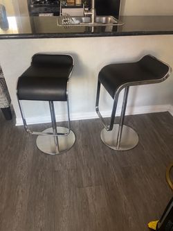 Black Leather Bar Stools Set of 2