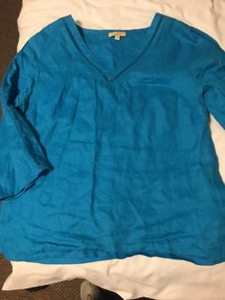 Ladies choices l large linen aqua tunic v neck top