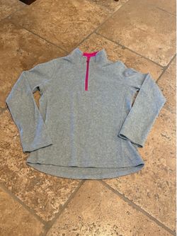 Old Navy Girls Kids Light Gray Quarter-Zip Fleece Pullover with Pink Trim Size L