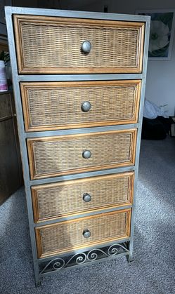 Wicker And Metal Tall Drawers