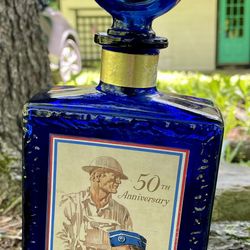 Vtg 1969American Legion 50th J. W. Dant Whiskey Bottle/Decanter Cobalt Blue