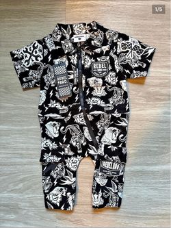 New Rebel Bro. Pit Crew Romper - Born to be Wild 3-6