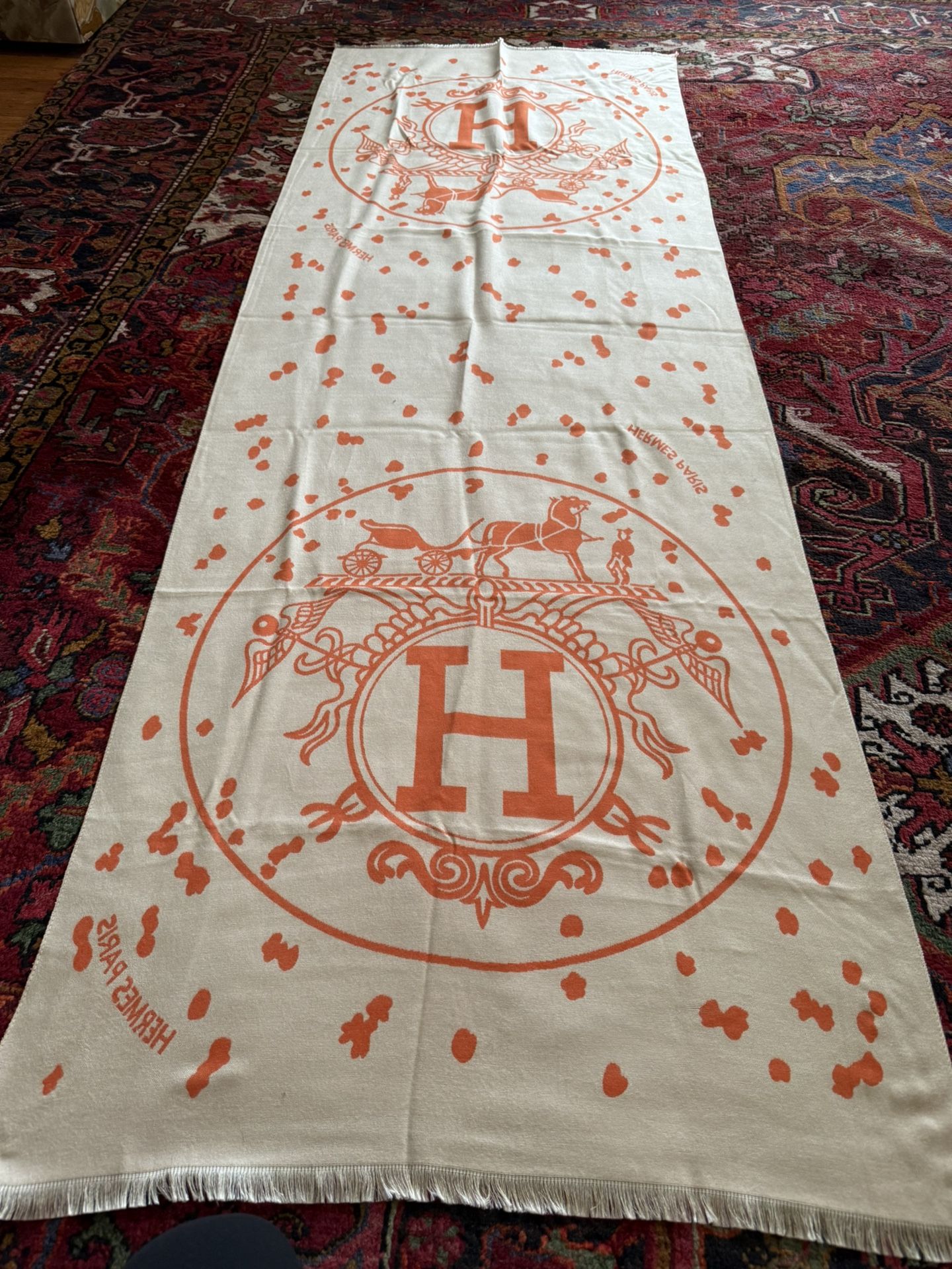 Hermes Orange Cream Shawl Throw Pana Wrap