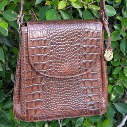 Brahmin Vintage Brown Pecan Croc Embossed Leather Crossbody Shoulder Bag Handbag