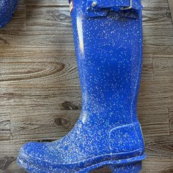 Hunter Blue glitter rain boots. Size4/5