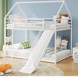 Twin-Over-Twin Low Bunk Bed with Convertible Slide